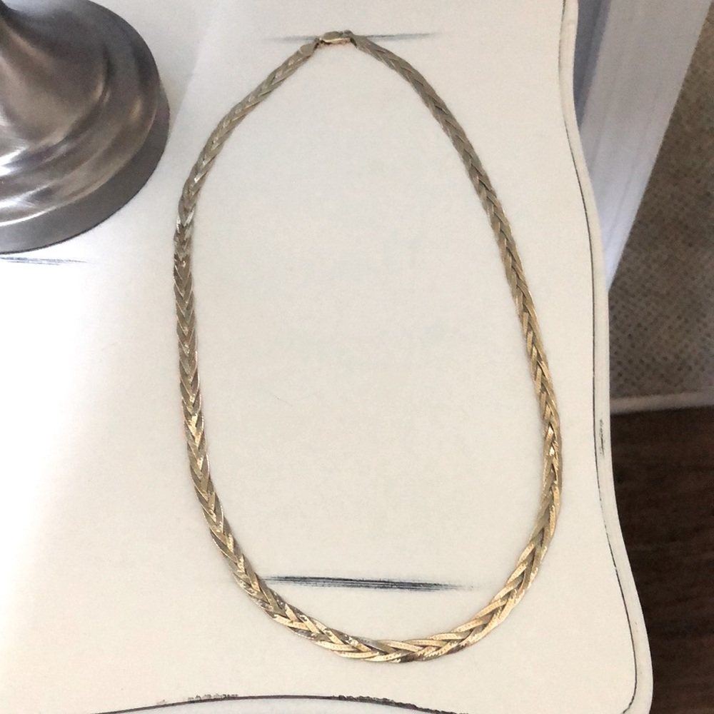 Silver herringbone braided necklace 24”